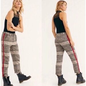 Free People Pants Good Vibes Plaid Tartan Knit Ankle Crop Sz 6 High Rise Casual